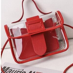 Mini Transparent Square Crossbody Bag with Inner Pouch Red Trim